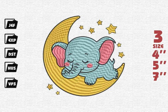 Baby Elephant Moon Embroidery