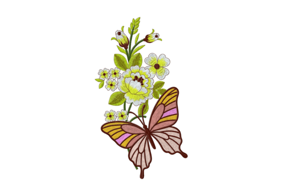 Beautiful Flowers with Butterflies Embroidery