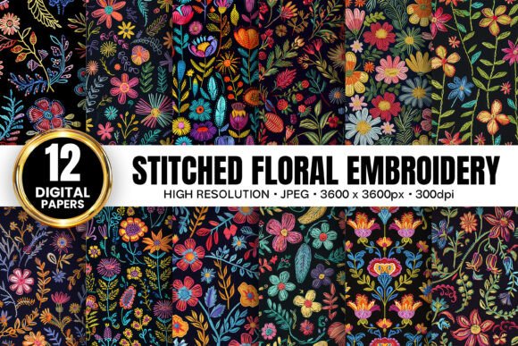 Colorful Stitched Floral Embroidery