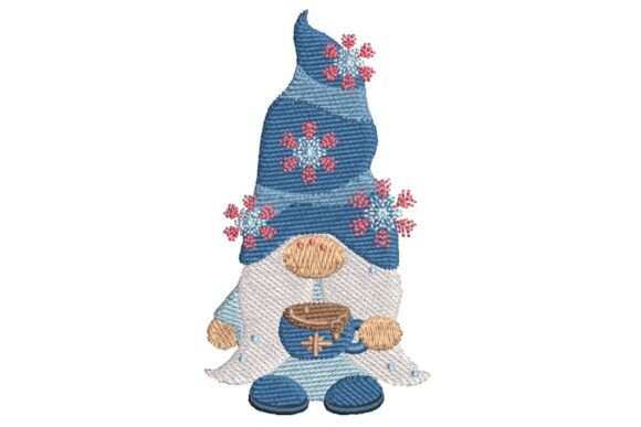 Cozy Winter Gnome with Hot Cocoa Embroidery Design