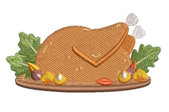 Roasted Thanksgiving Turkey on Platter Embroidery Design