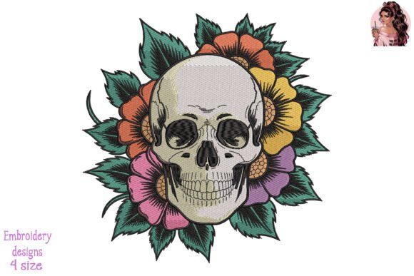 Skull with Flowers Embroidery