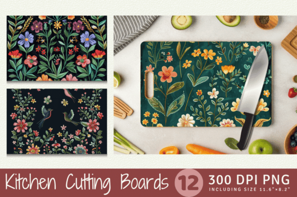 Spring Hand Embroidery Cutting Boards Su